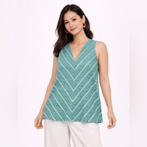 Gudrun Sjödén Teal Chevron Cotton Sleeveless Top Size S Boho Nordic Print